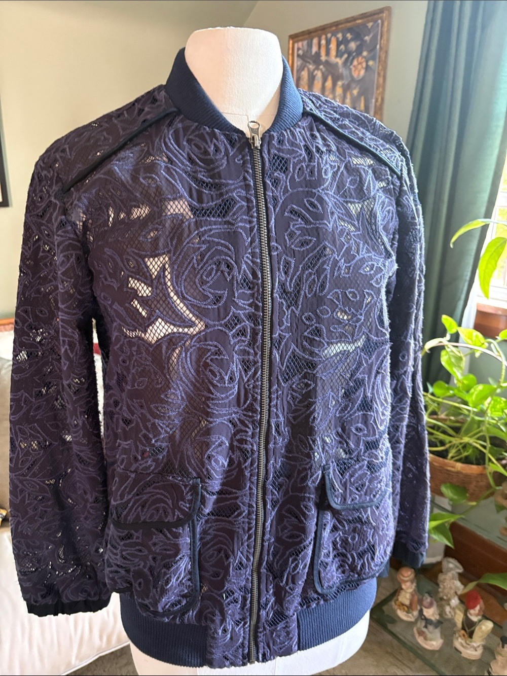 elevenses Navy Lace Bomber Jacket
